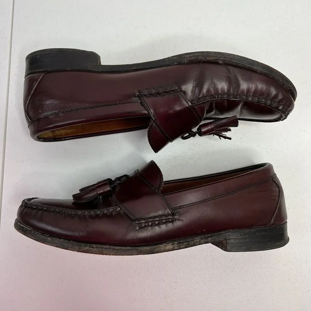 Allen Edmonds Stowe Mens Size 9.5 Loafers Leather Brown Slip On Tassels USA Made